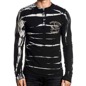 Affliction Men's Small Live Fast Grim Reaper Cotton Henley Black Long Sleeve Tee
